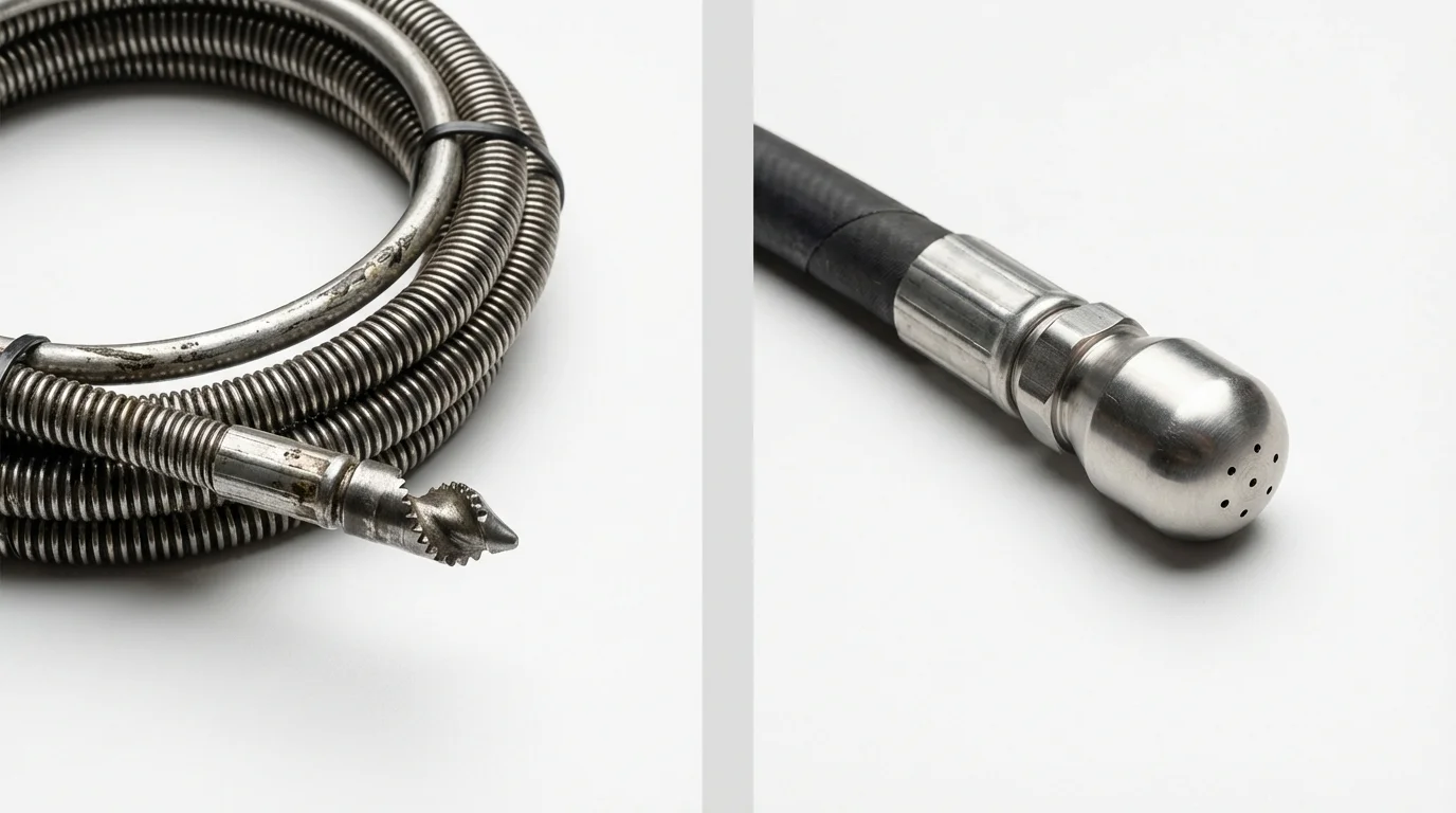 Drain snake cable and hydro jetting nozzle used for drain cleaning in Elbow Lake, MN