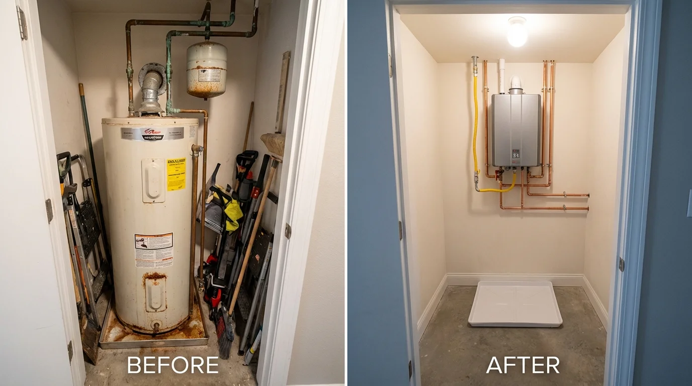 Tank water heater versus wall-mounted tankless unit comparison for Elbow Lake, MN homeowners