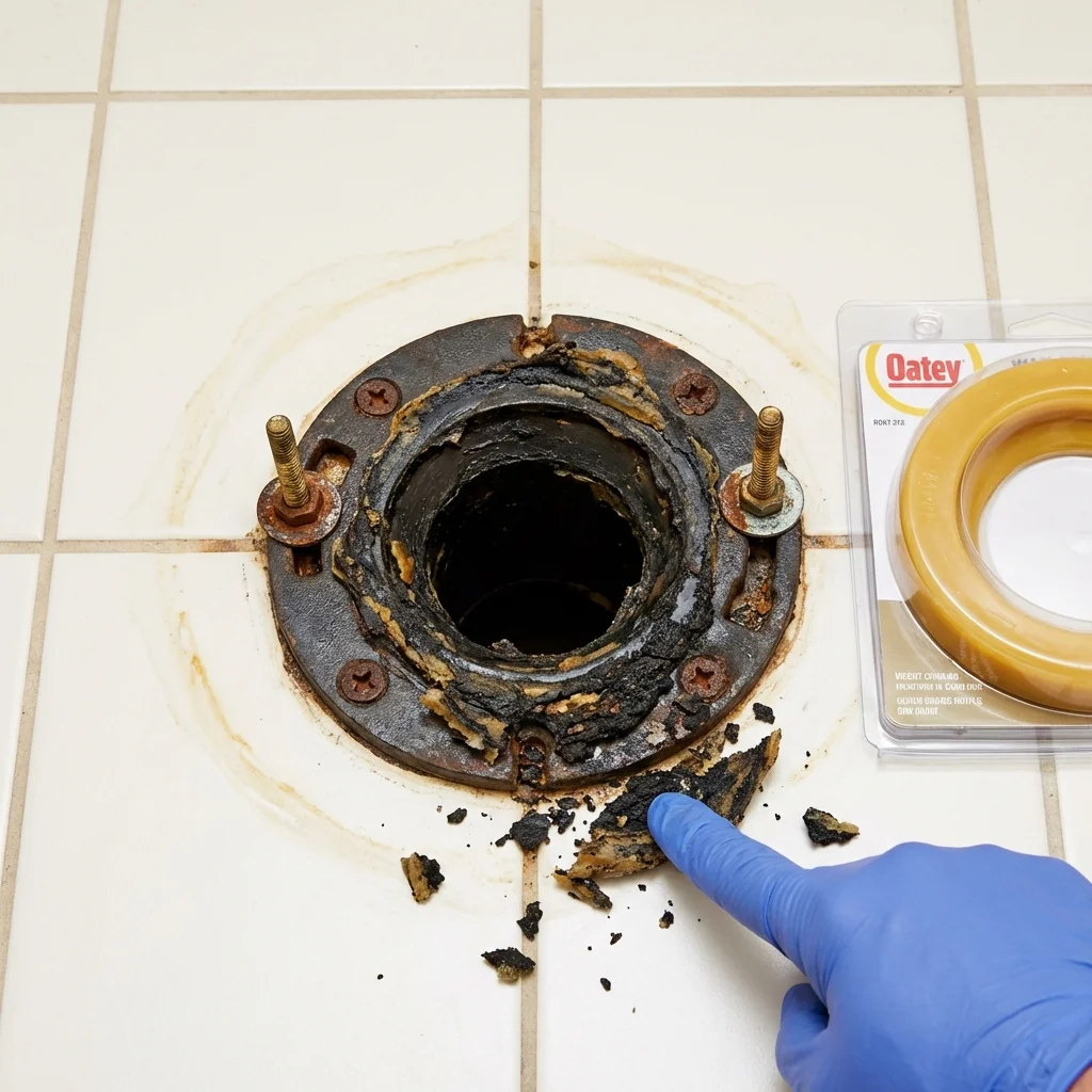 Failed wax ring showing water seepage at the base of a toilet in a Elbow Lake, MN home